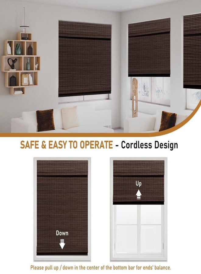 SEEYE Cordless Bamboo Roman Shades, Blackout Natural Bamboo Blinds for Indoor Windows, Roll Up Blind Privacy Shade for Home, Office, Door, UV Resistant & Easy to Install, 34" W x 64" H, Brown - Image 3